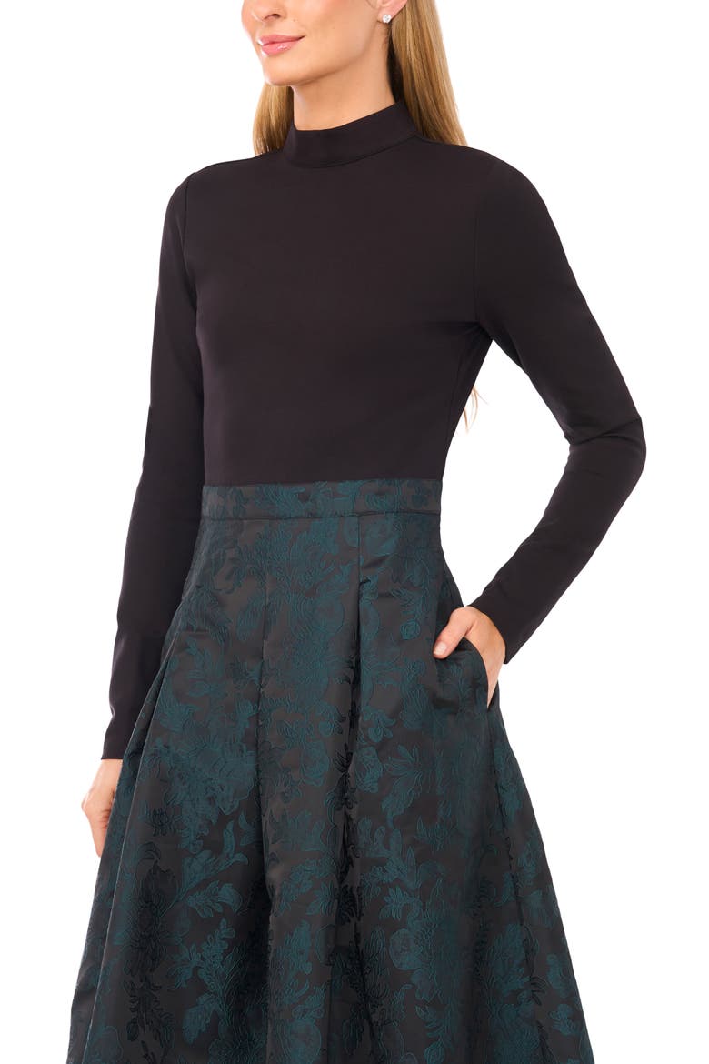 Long Sleeve Mixed Media Dress, Alternate, color, RAIN FOREST