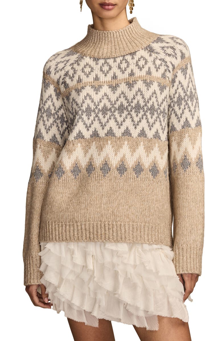 Lucky Brand Fair Isle Mock Neck Sweater, Main, color, Cream Heather
