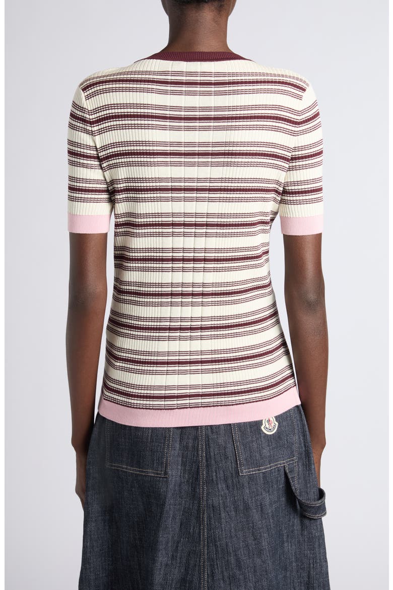 Stripe Rib Short Sleeve Cotton Sweater, Alternate, color, WHITE/ BEIGE