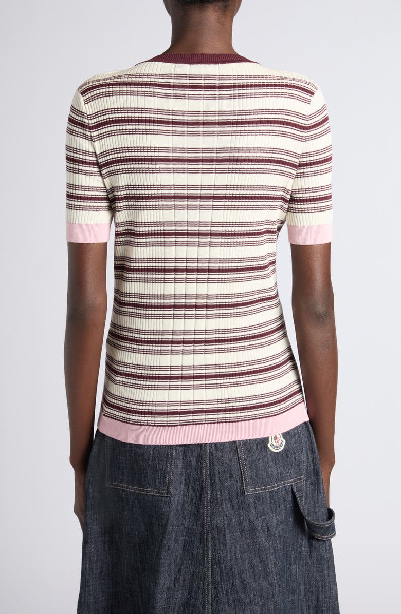 Moncler Stripe Rib Short Sleeve Cotton Sweater, Alternate, color, White/ Beige