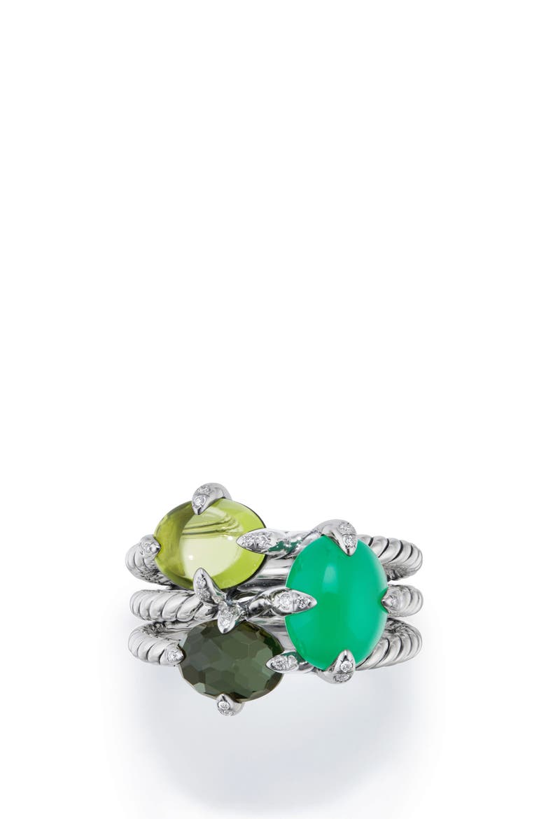 Chatelaine® Three-Gemstone Diamond Ring, Main, color, SILVER/ DIAMOND/ CHRYSOPRASE