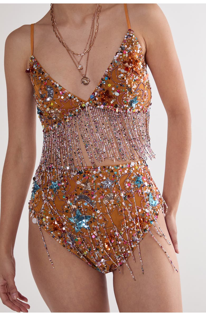 NASTY GAL Star Embellished Tassel Booty Shorts, Alternate, color, Orange