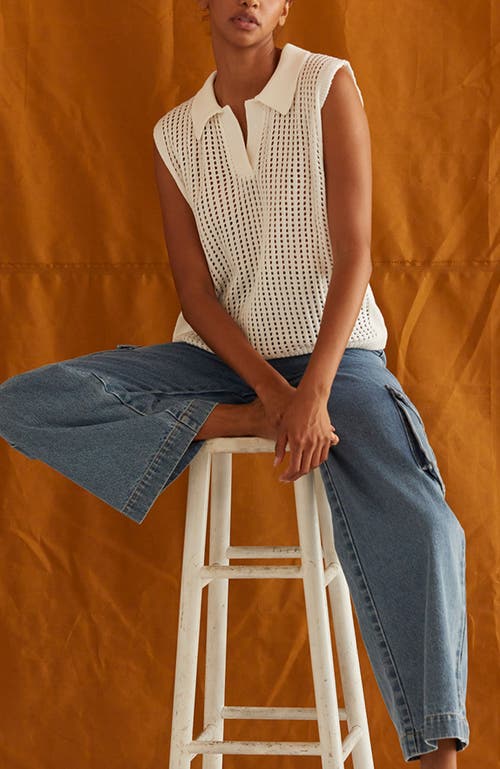 Crescent Netted Knit Top In White