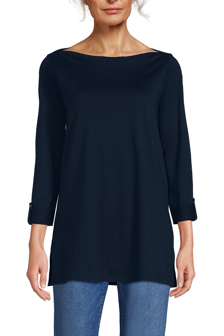Supima Cotton Adjustable 3/4 Sleeve Boatneck Tunic, Main, color, Radiant Navy