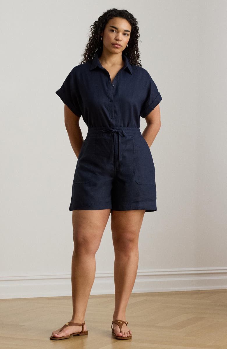 Lauren Ralph Lauren Linen Drawstring Shorts, Alternate, color, Lauren Navy Blue