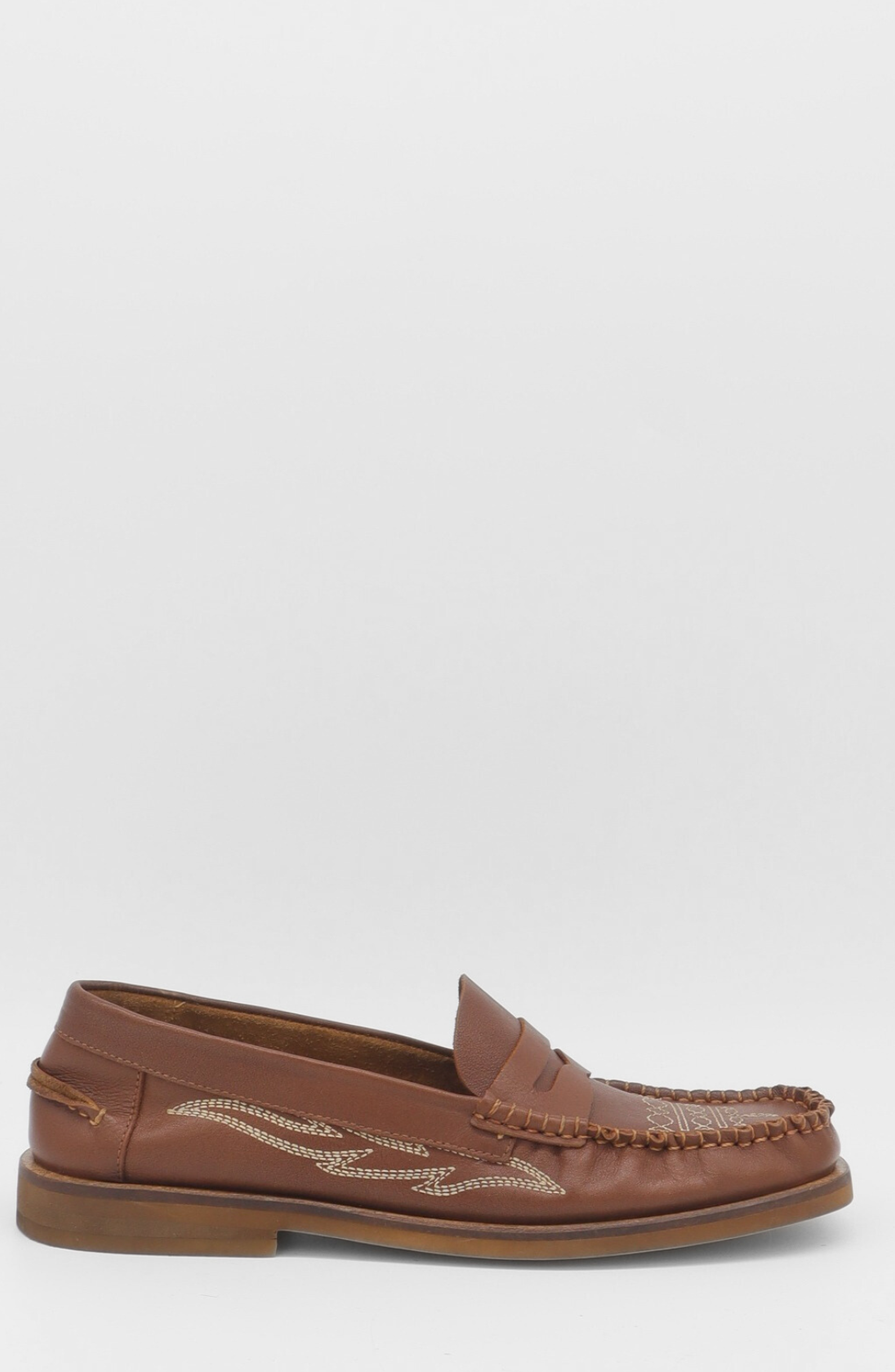 Baldanza Leather Western Embroidery Penny Loafers, Alternate, color, Brown