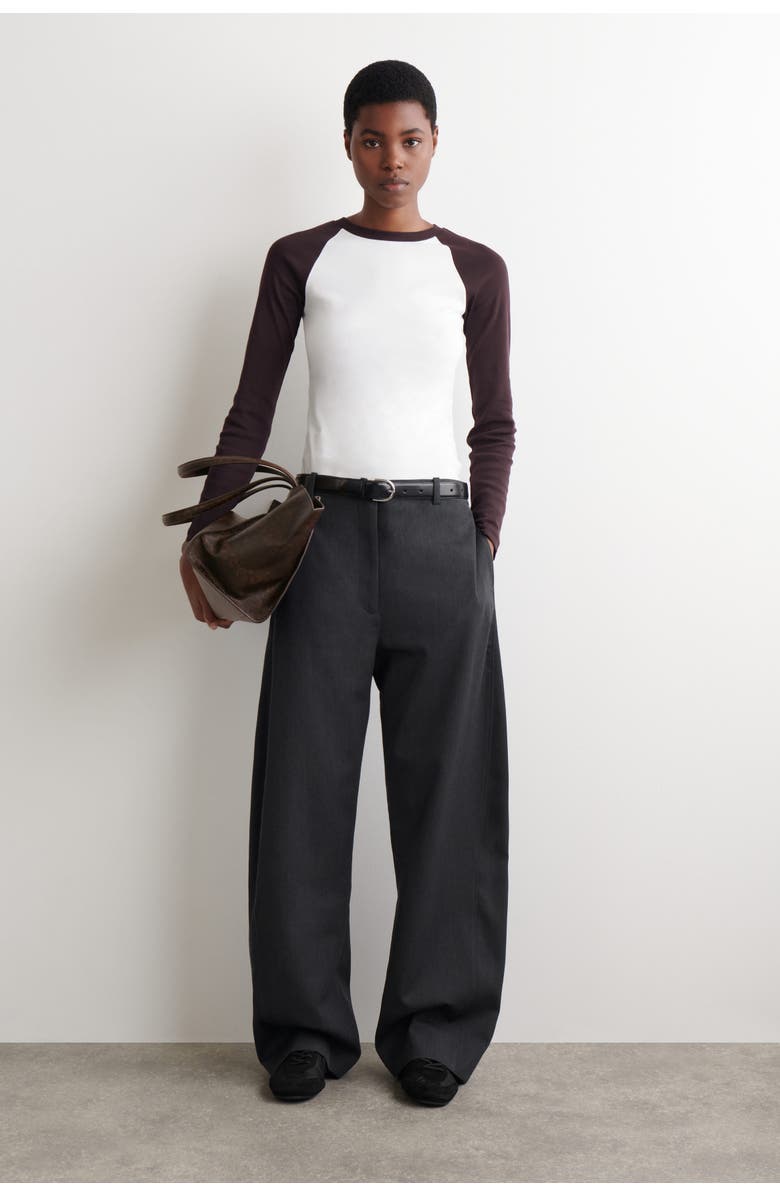 COS Contrast-Sleeve T-Shirt, Alternate, color, White / Brown