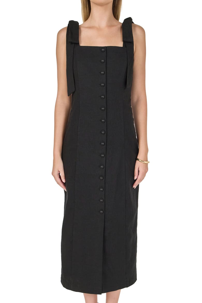 Tie Strap Linen Sundress, Alternate, color, BLACK