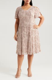 Alex Evenings Soutache Lace Sequin Cocktail Dress