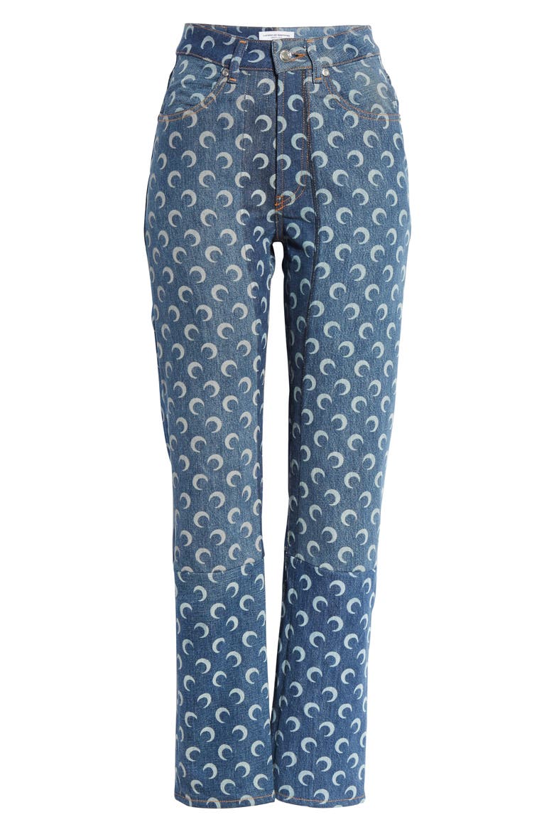 Moon Print Denim Pants, Alternate, color, BLUE/ WHITE MOON