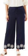 Karen Kane Embroidered Scallop Drawstring Cotton Pants