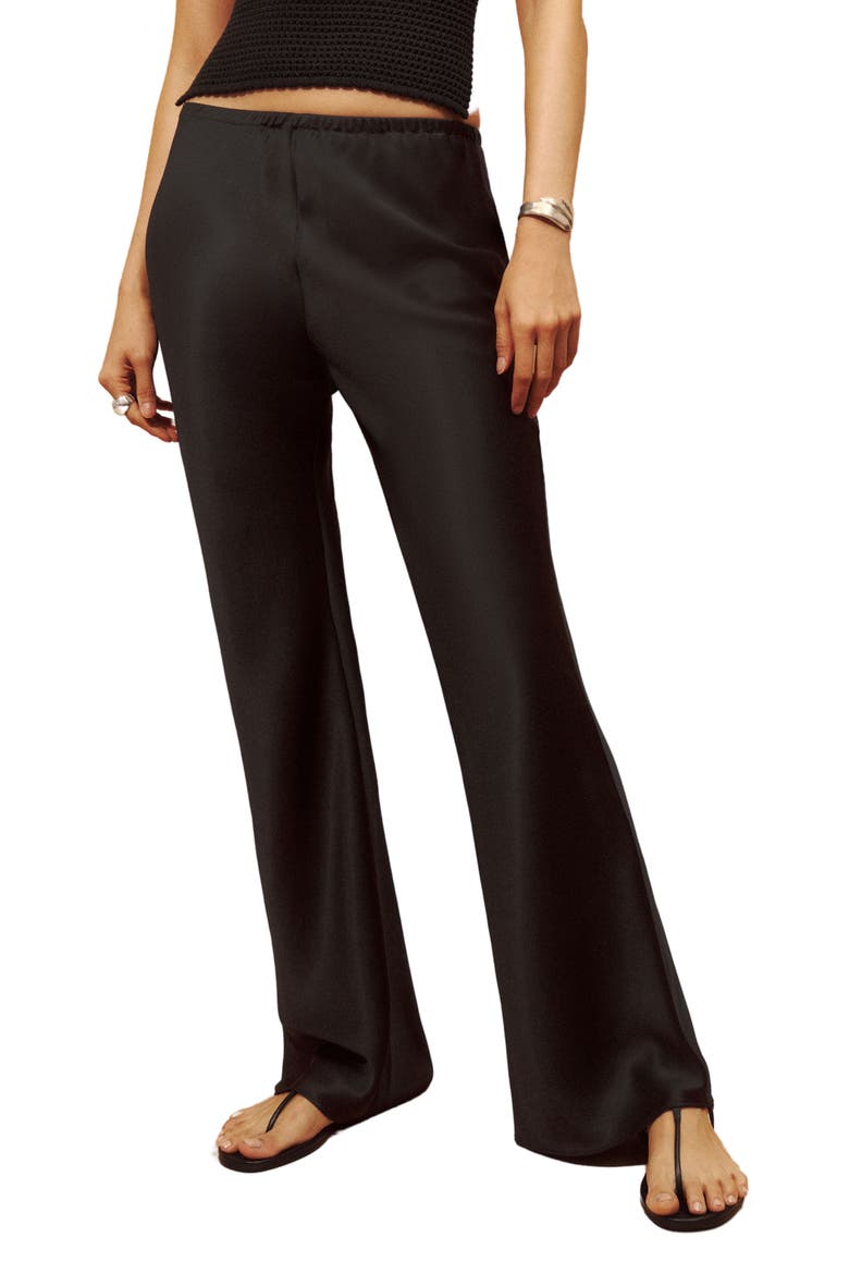 Gale High Waist Satin Pants, Main, color, BLACK