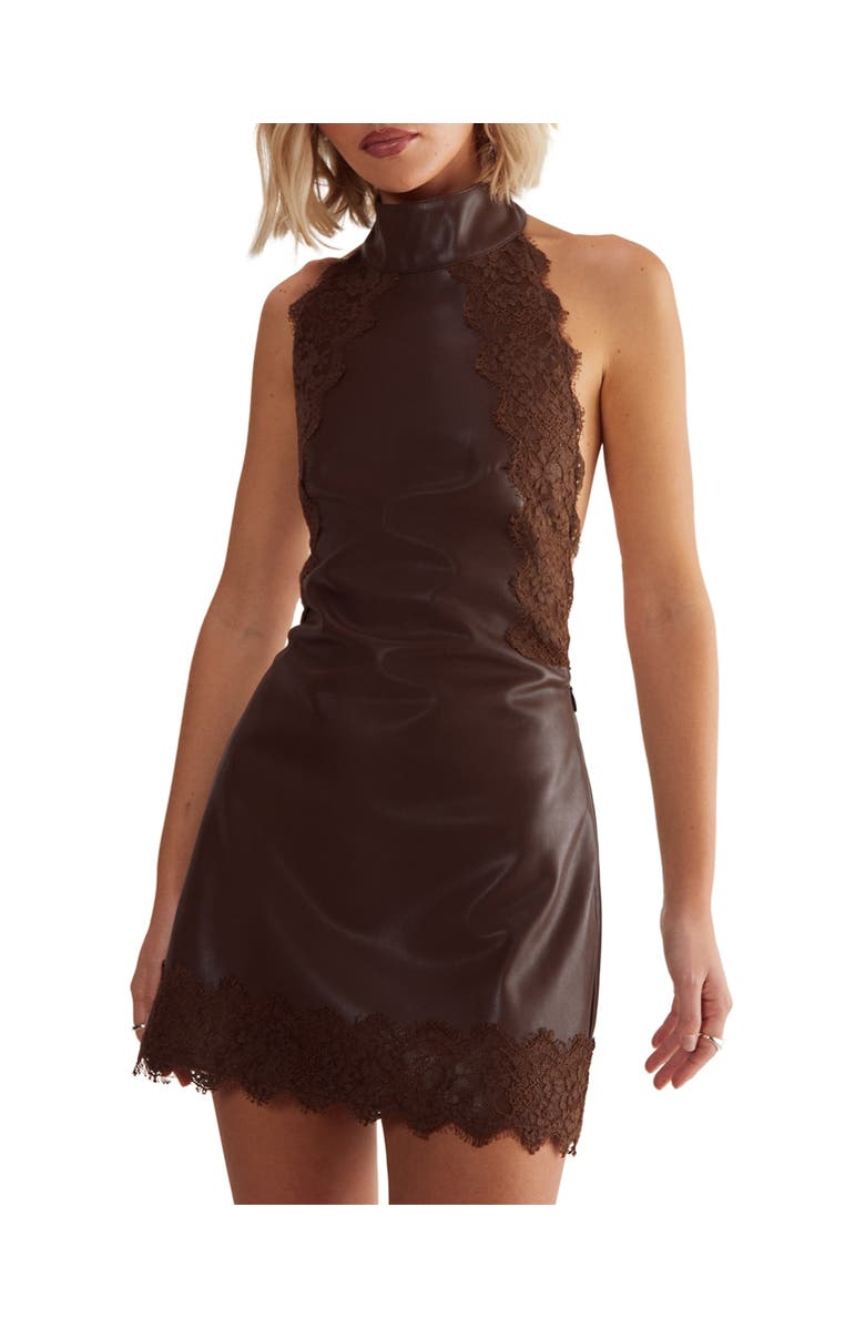 NASTY GAL Faux Leather Tie Back Halter Dress, Alternate, color,