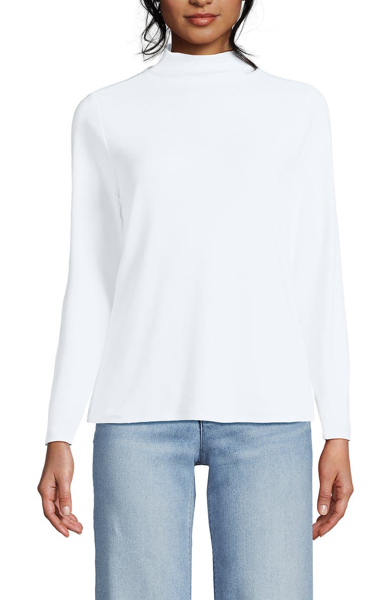 Lands' End Drapey Rib Skimming Long Sleeve Mock Neck, Main, color, Crisp White