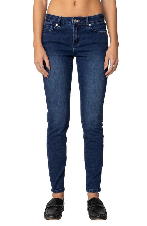 Shop Edikted Rosalia Low Rise Skinny Jeans In Dark-blue-washed