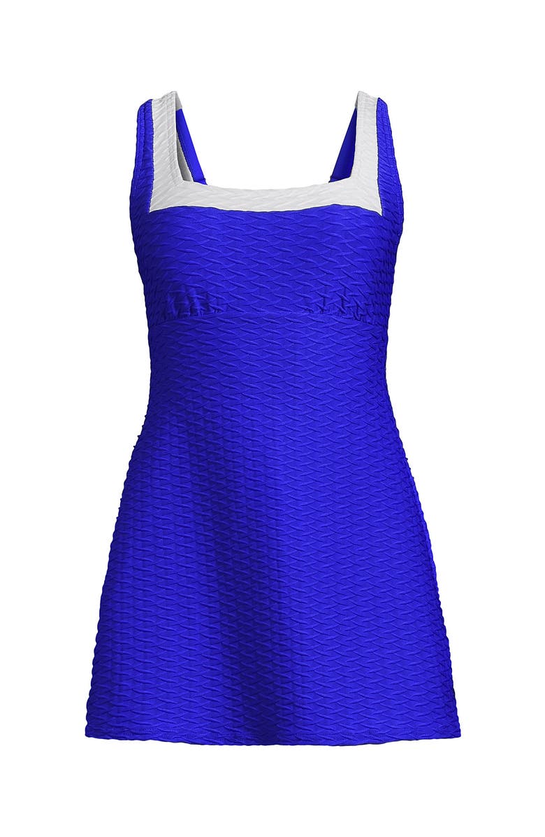 Lands' End Texture Square Neck Swim Dress Adjustable Straps, Alternate, color, 