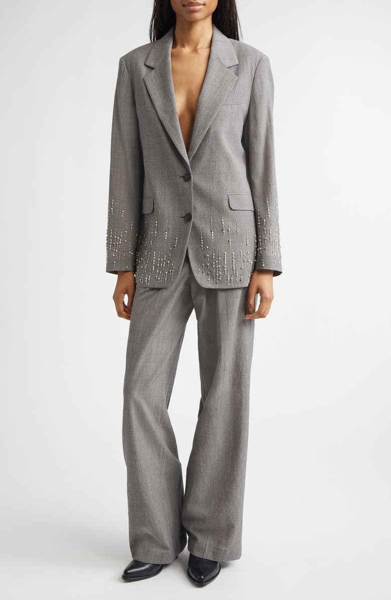 Golden Goose Crystal Embellished Prince of Wales Check Oversize Virgin Wool Blazer, Alternate, color, Grey Shades