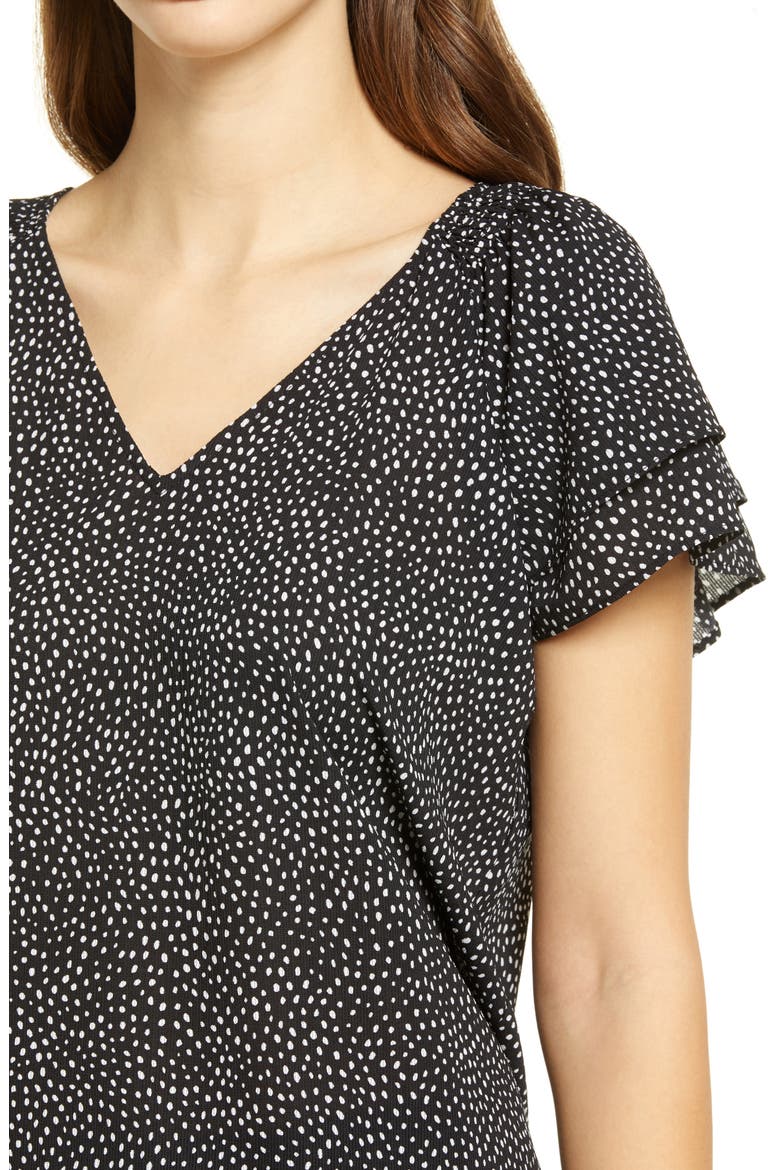 Ruffle Detail Top, Alternate, color, BLACK BRUSH DOT