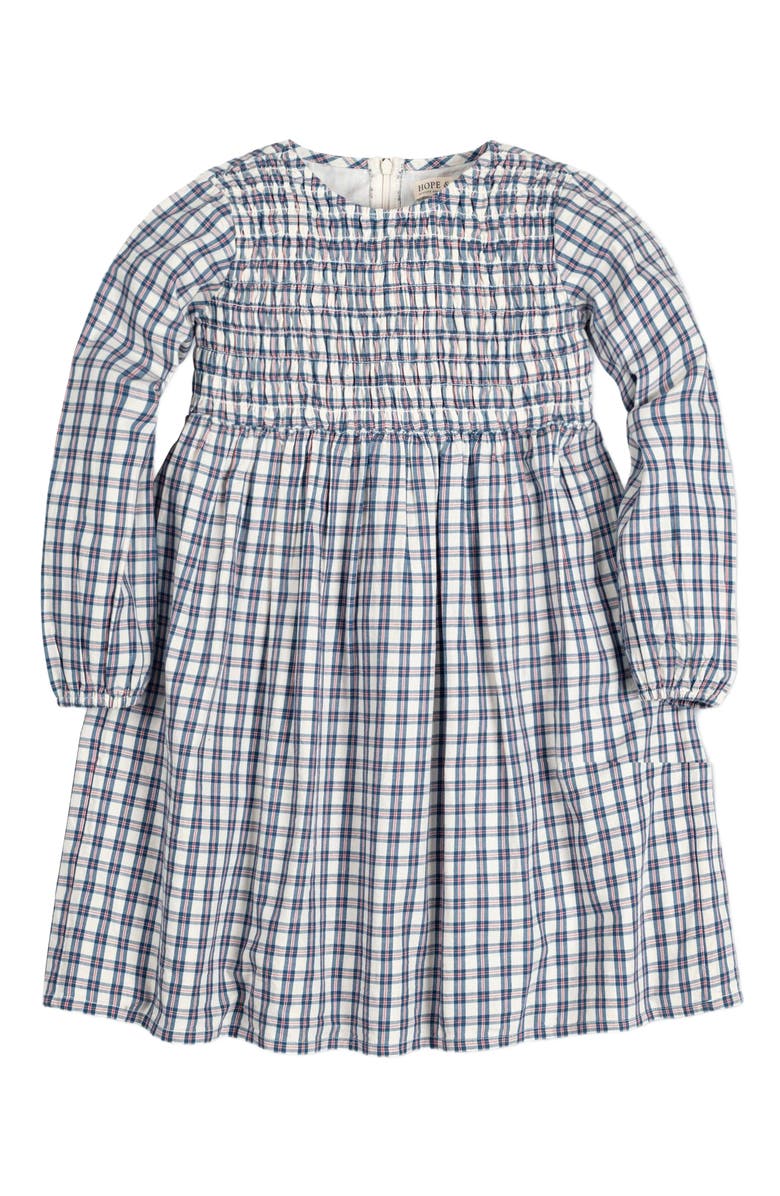Hope & Henry Girls' Organic Smocked Long Sleeve Dress, Kids, Main, color, 