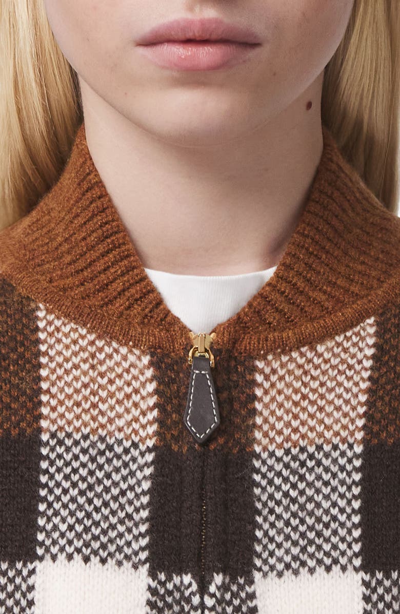 Burberry Demmi Check Jacquard Wool & Cashmere Sweater Bomber Jacket, Alternate, color, 