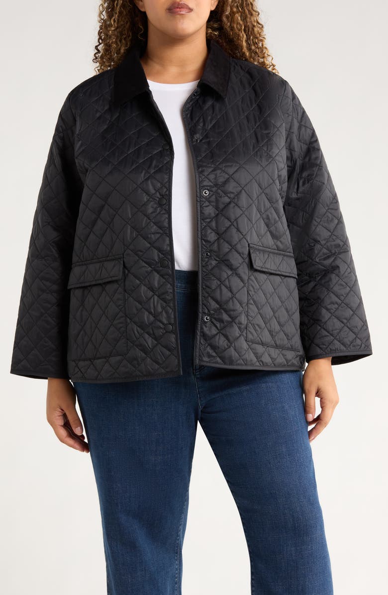 Eileen Fisher Corduroy Collar Quilted Jacket, Main, color, Black
