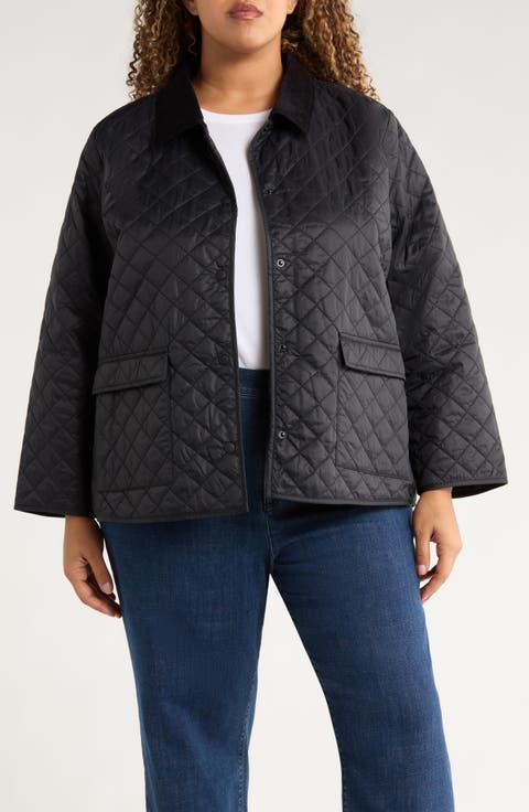 Corduroy Collar Quilted Jacket (Plus)