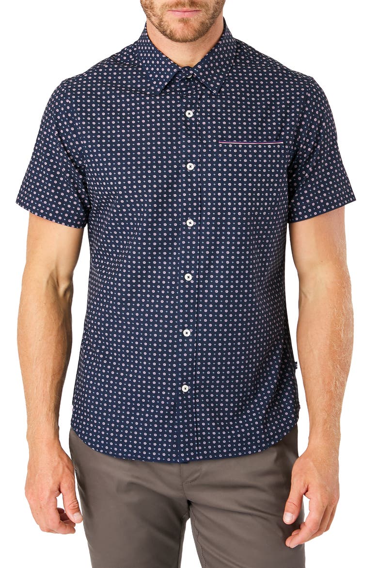 Another Dimension Slim Fit Short Sleeve Button-Up Shirt, Main, color, NAVY