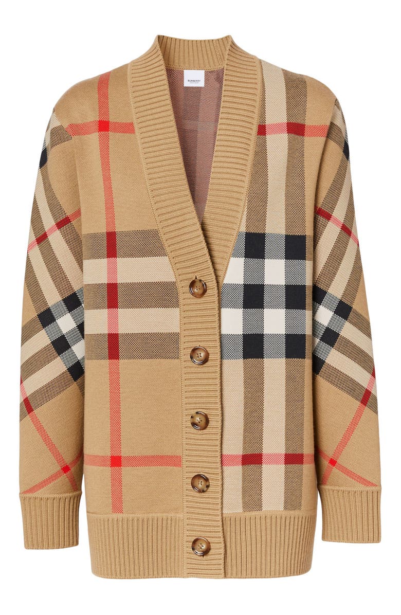 Burberry Caragh Check Jacquard Cardigan, Alternate, color, 