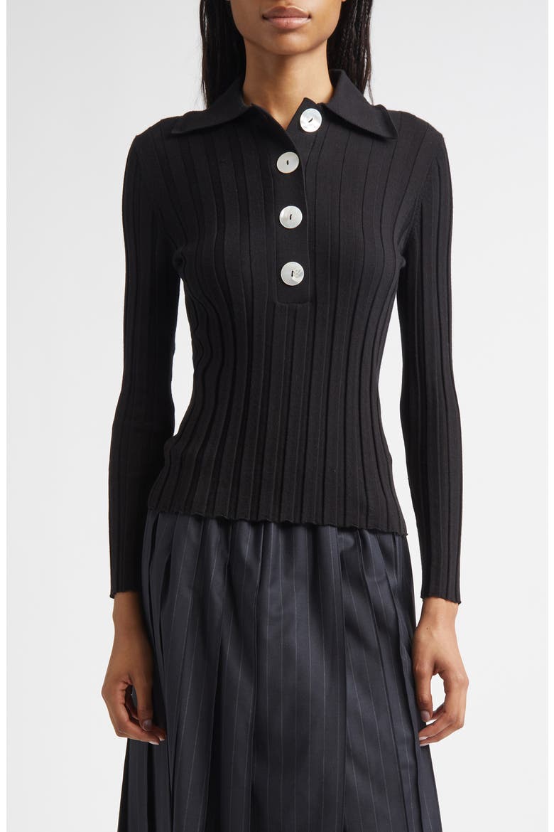 Sugarman Rib Wool Merino Polo Sweater, Main, color, NOIR