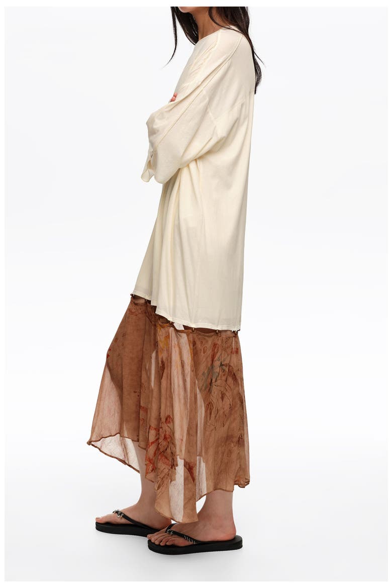 Two-Material Dress With Buttoned Hem, Alternate, color, UNDERWATER GARDEN