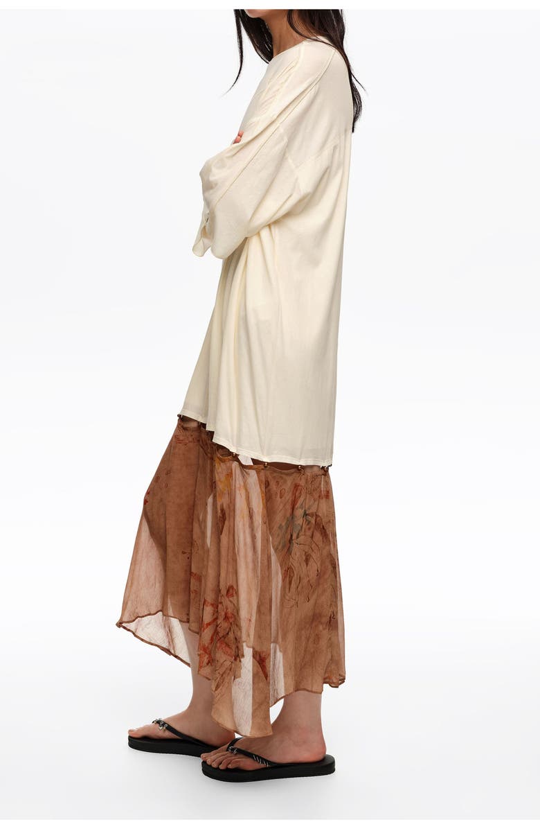 Bimba y Lola Two-Material Dress With Buttoned Hem, Alternate, color, Underwater Garden