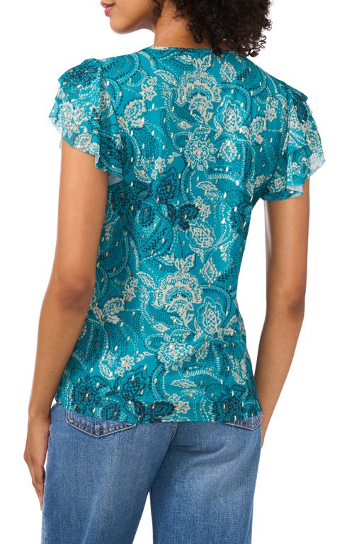 Vince Camuto Women's Metallic Paisley Flutter-sleeve Top In Cool Lapis