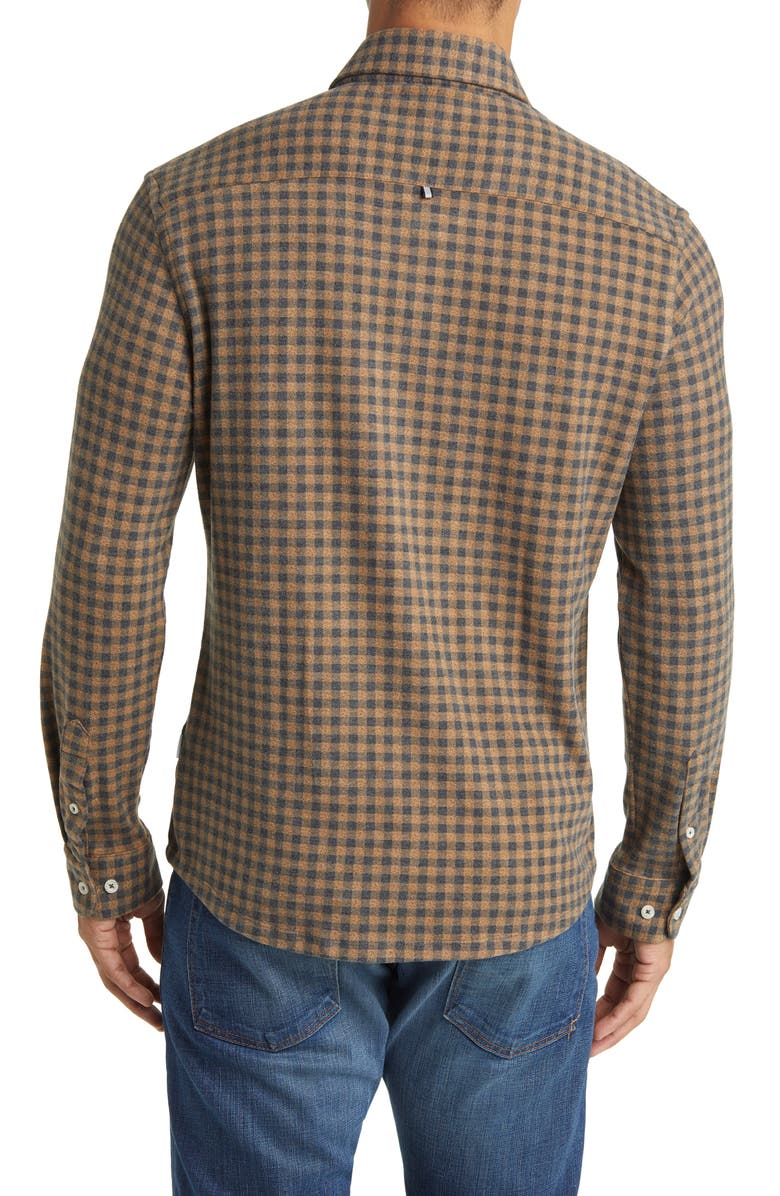 Stone Rose Gingham Check Wrinkle Resistant Tech Fleece Button-Up Shirt, Alternate, color, 