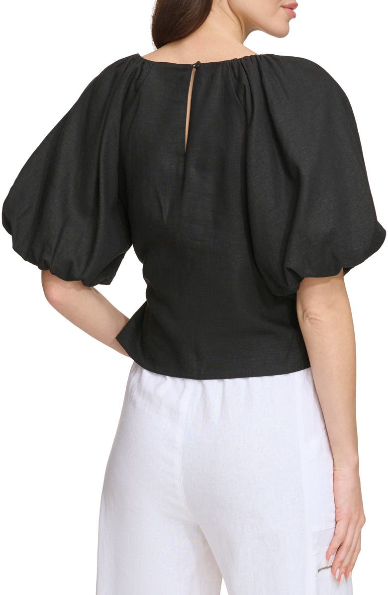DKNY Puff Sleeve Linen Blend Top, Alternate, color, 