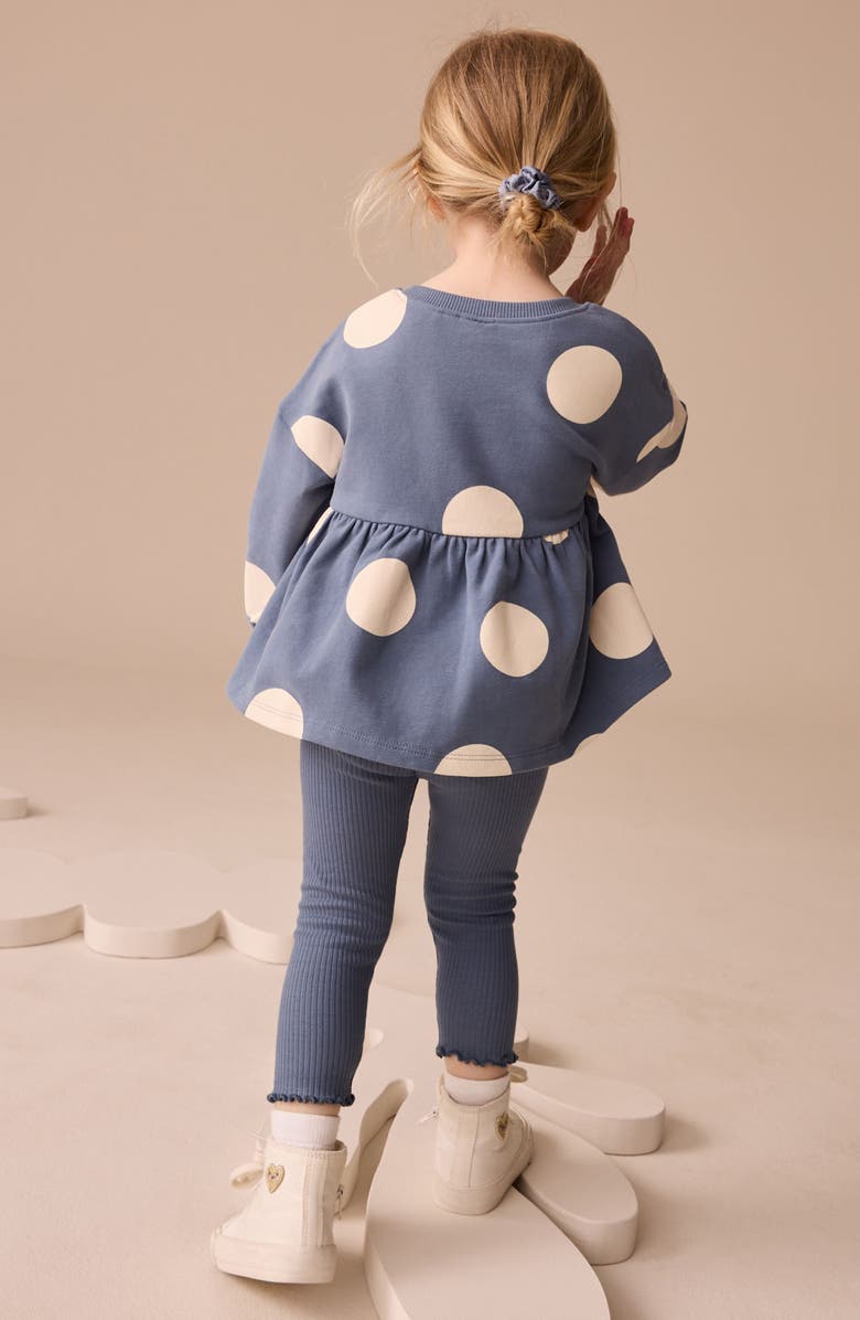 NEXT Kids' Ladybug Appliqué Polka Dot Cotton Peplum Sweatshirt & Leggings Set, Alternate, color, Blue