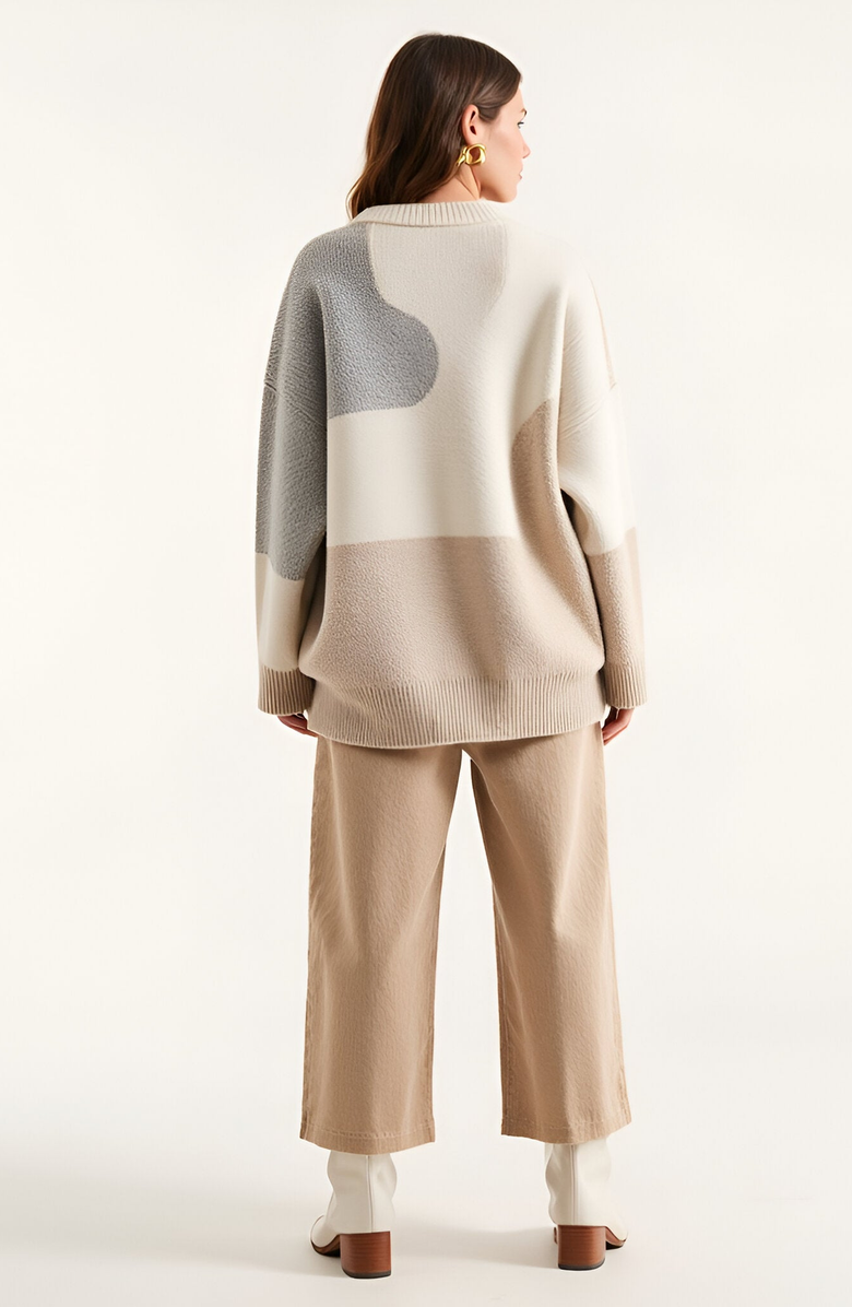 Modenaire Oversized Colorblock Knit Sweater with Crew Neck, Alternate, color,