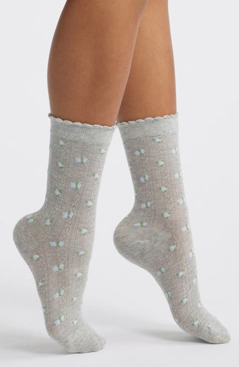 Roberta Floral Pointelle Crew Socks