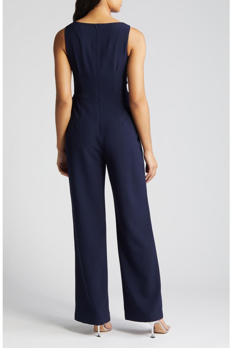 Cross Front Keyhole Wide Leg Crepe Jumpsuit, Alternate, color, NAVY