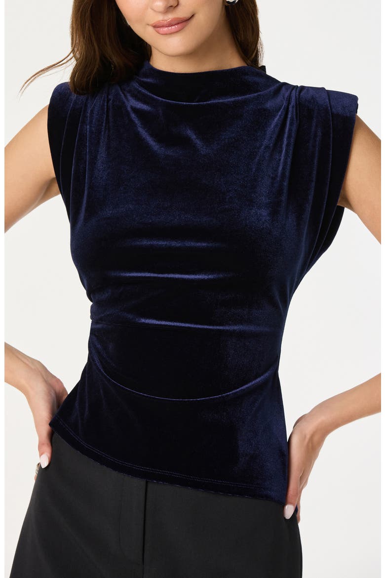 Strong Shoulder Velvet Top, Main, color, NAVY