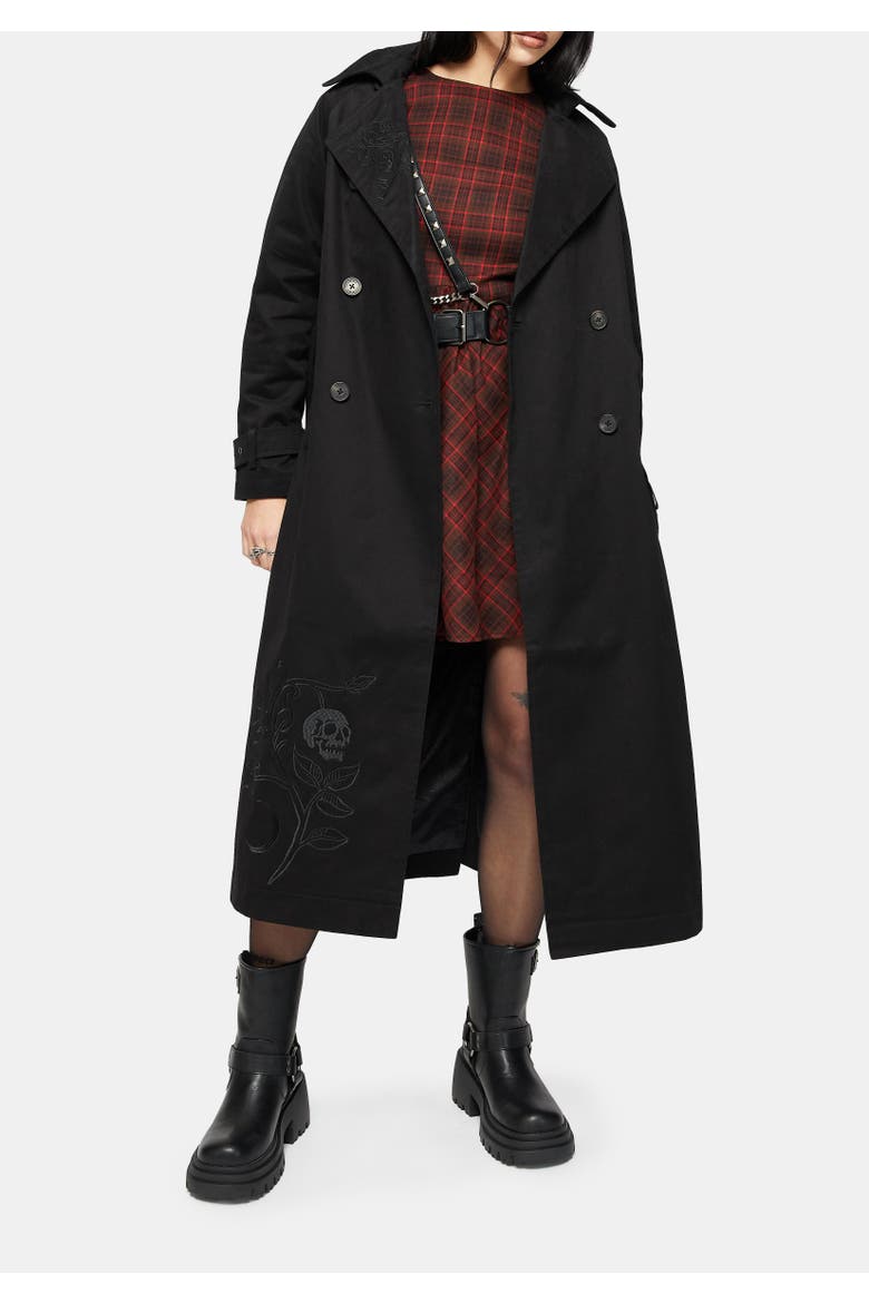 Poe Embroidered Trench Coat, Alternate, color, Black