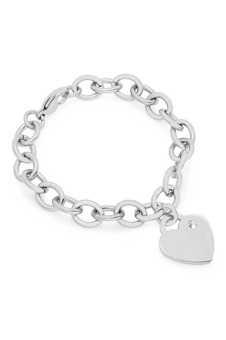 Heart Charm Rolo Chain Bracelet, Main, color, SILVER