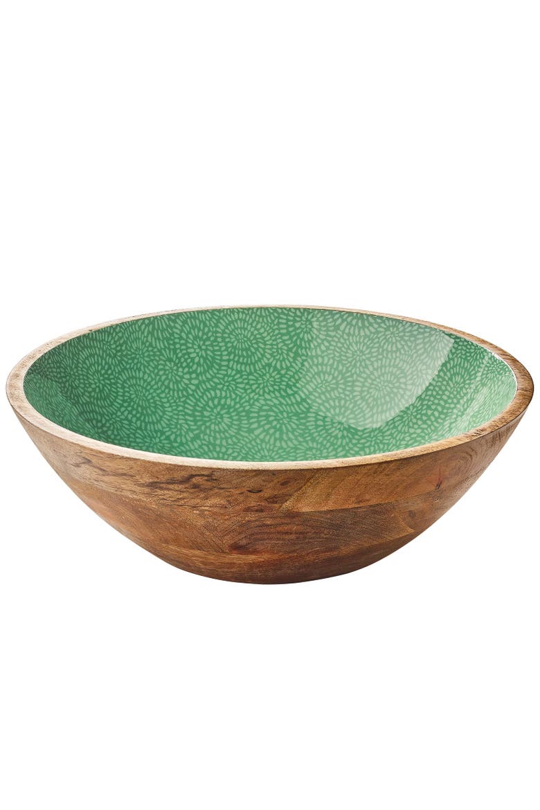 Mango Wood Lacquered Large Serving Bowl, 13.75" x 4.7", Main, color, Green
