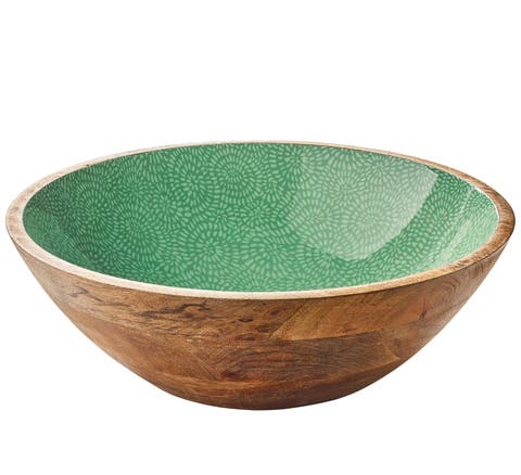 Mango Wood Lacquered Large Serving Bowl, 13.75" x 4.7"