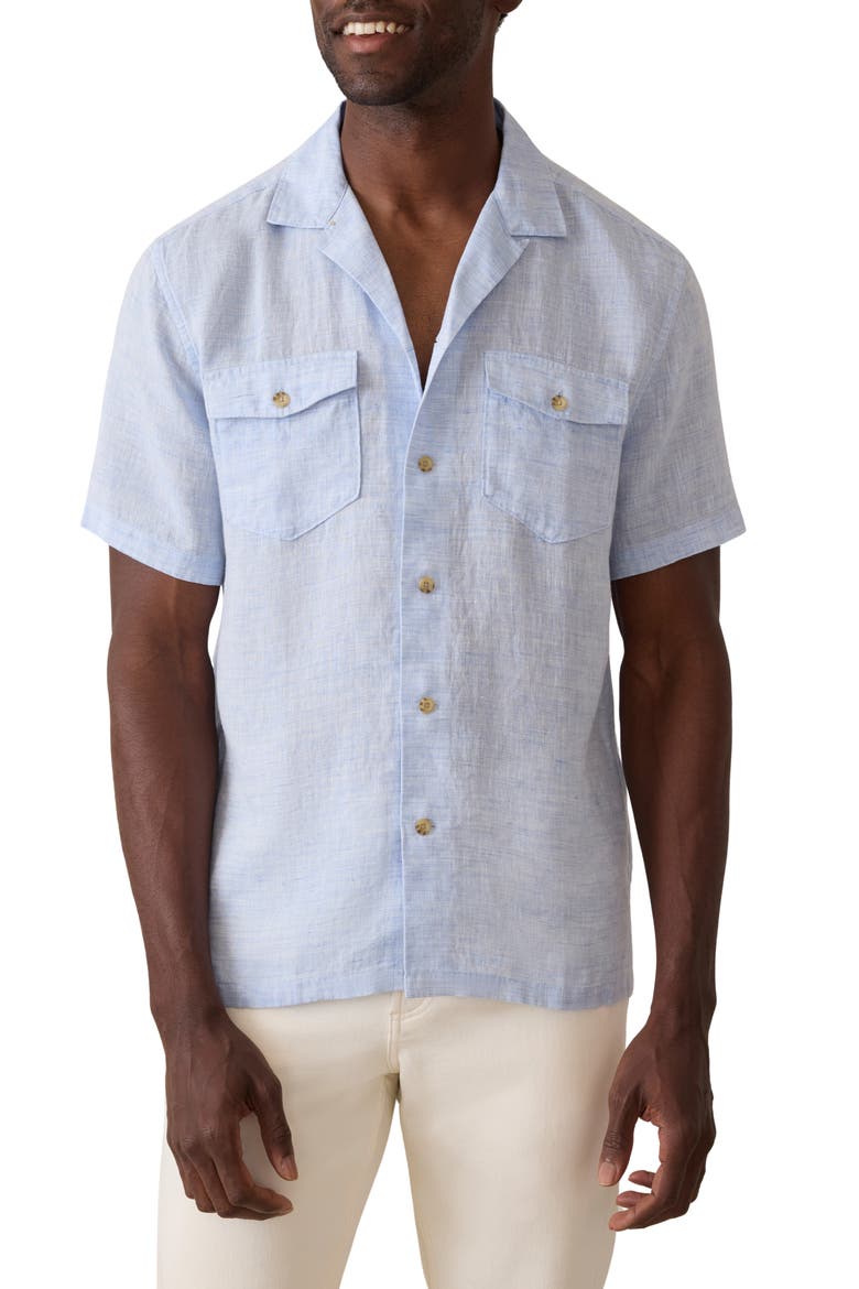 Reserve Basque Linen Camp Shirt, Main, color, LIGHT BLUE MELANGE