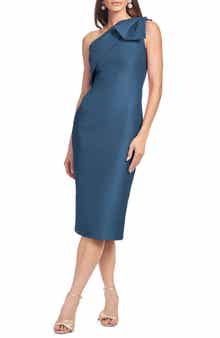 SACHIN BABI Sharla Bow Detail One-Shoulder Cocktail Sheath Midi Dress