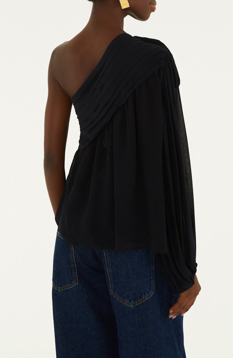 FARM Rio Black Rose One-Shoulder Top, Alternate, color, Black