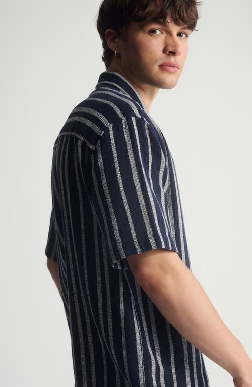 Brooklyn Industries Stripe Short Sleeve Cotton Button-up Shirt In Black
