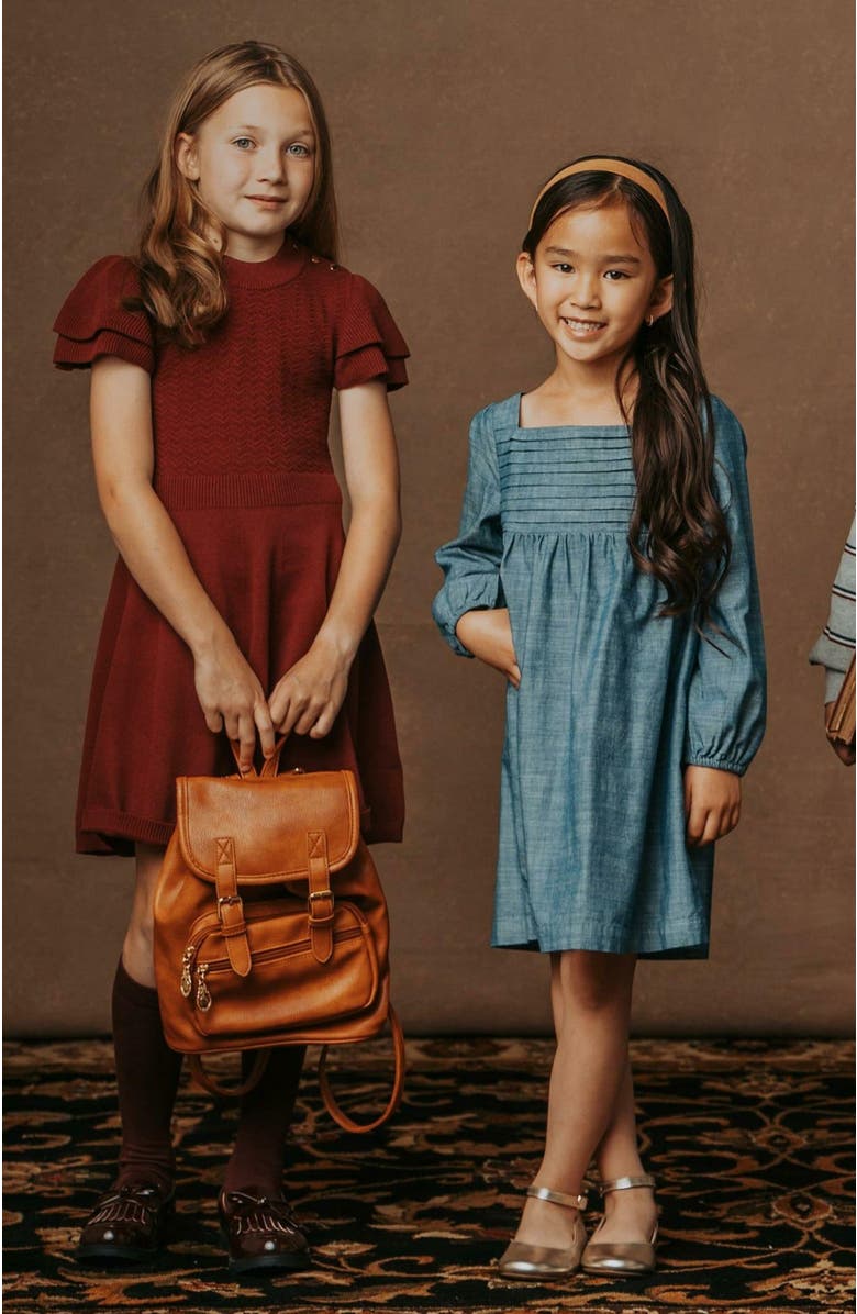 Hope & Henry Girls' Organic Ruched Chambray Dress, Kids, Alternate, color,