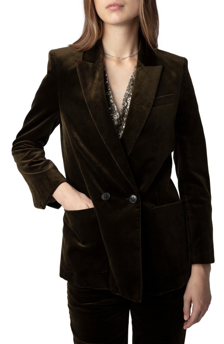 Zadig & Voltaire Visko Double Breasted Velvet Blazer, Alternate, color, 