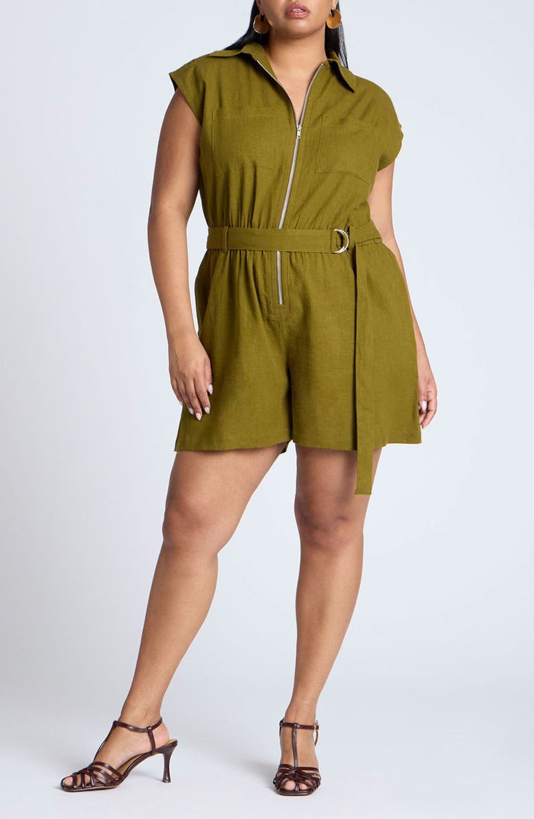 ELOQUII Belted Linen Blend Romper, Main, color, 
